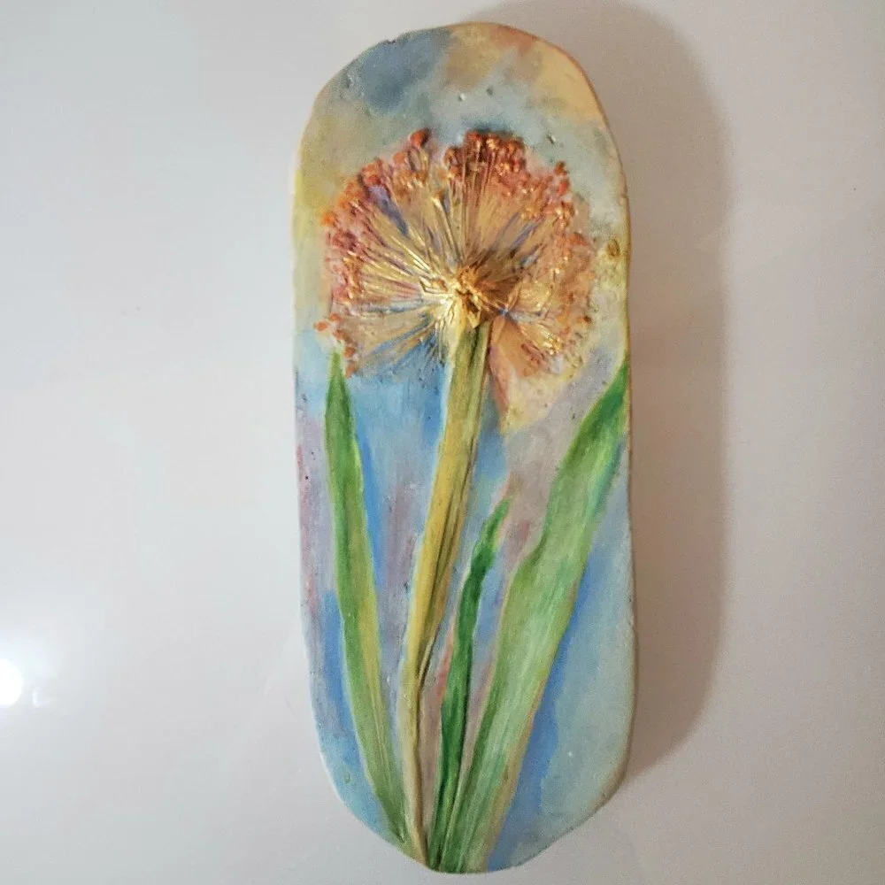 Wall Art Botanical Relief Casting in Plaster, Ceramic Plaque Original
